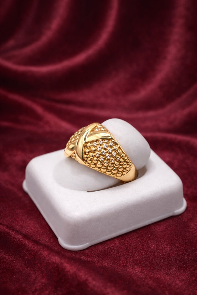 10K MODERN POP CORN DESIGN "X" DETAIL WOMAN'S RING – 7.5/8 – JY Jewelry Wholesale