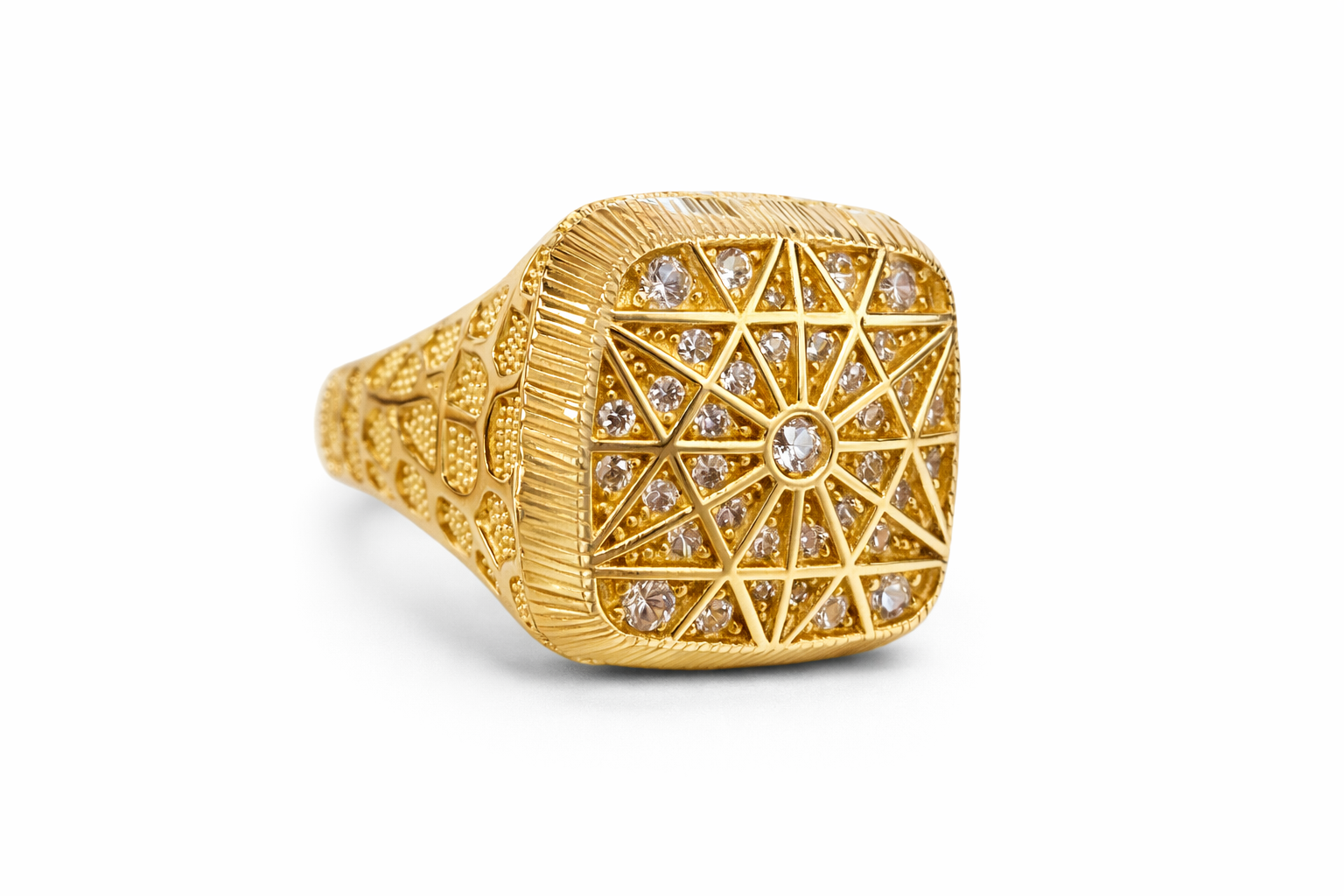 14K LARGE SQUARE ROSETTA MAN RING – 11.5 – JY Jewelry Wholesale