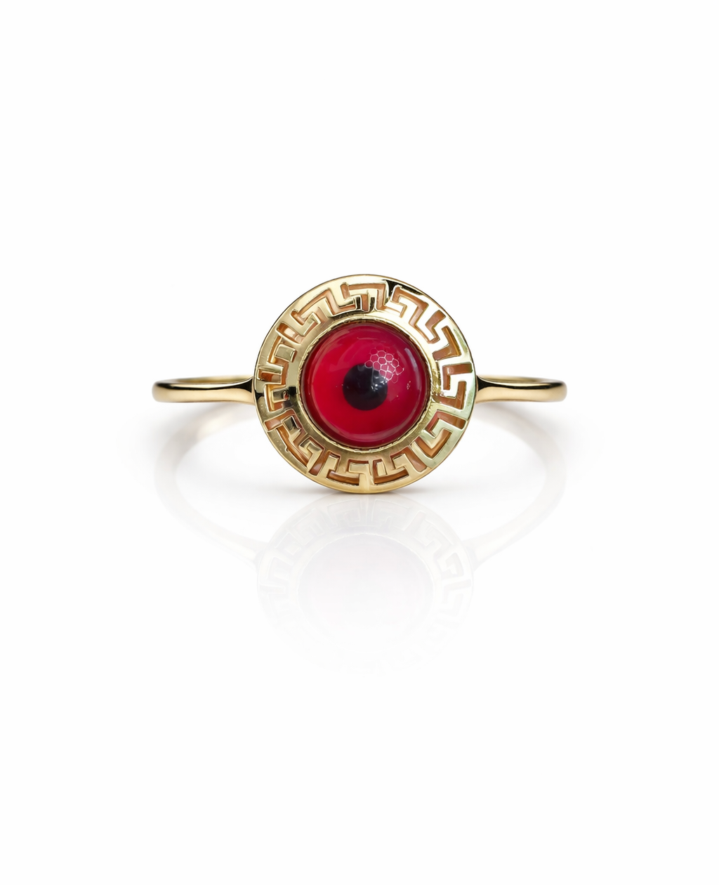 10K GREEK FRAME ROUND RED EYE RING – 7.5 – JY Jewelry Wholesale