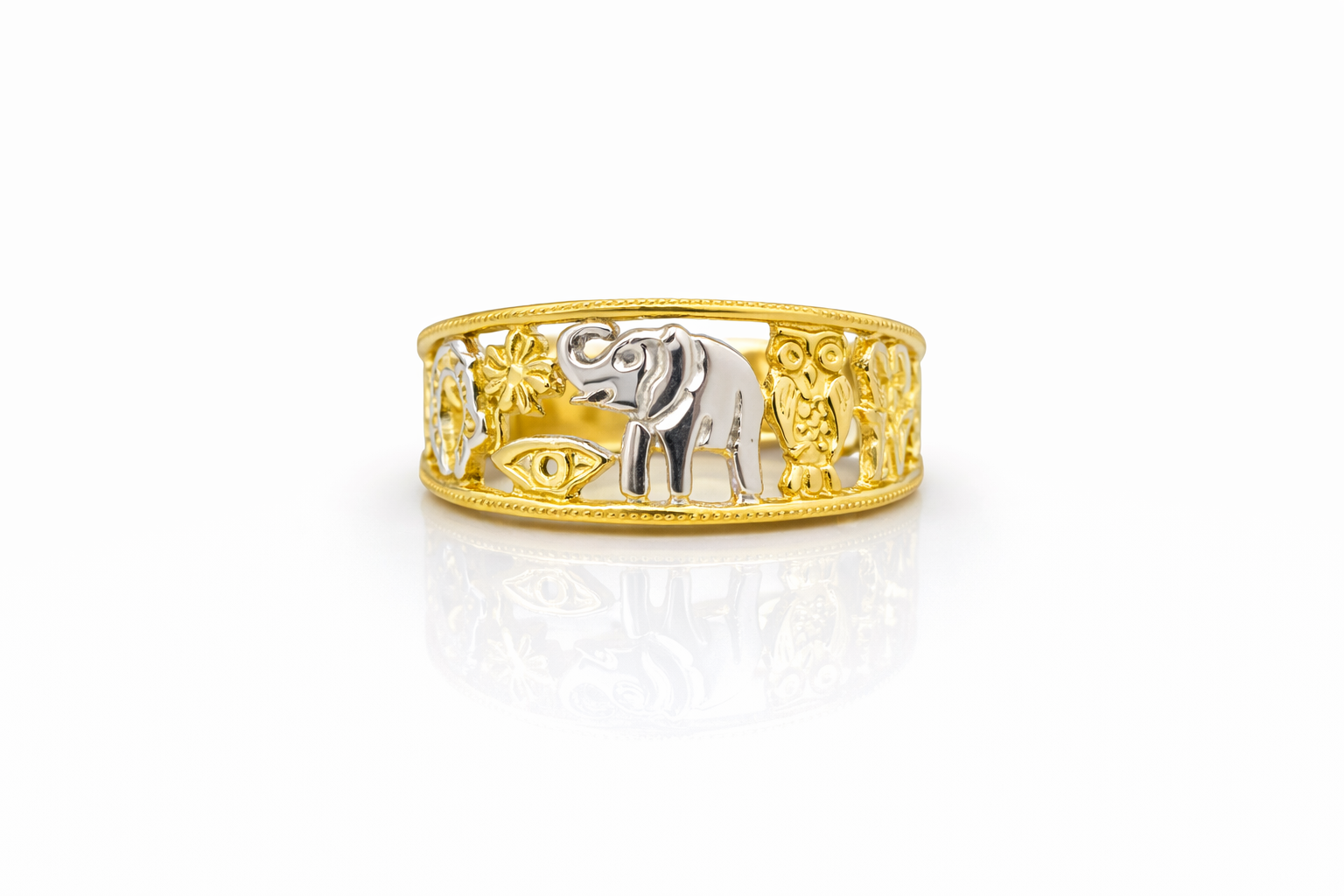10K TWO TONE DETAILS GOOD LUCK RING – 8 – JY Jewelry Wholesale
