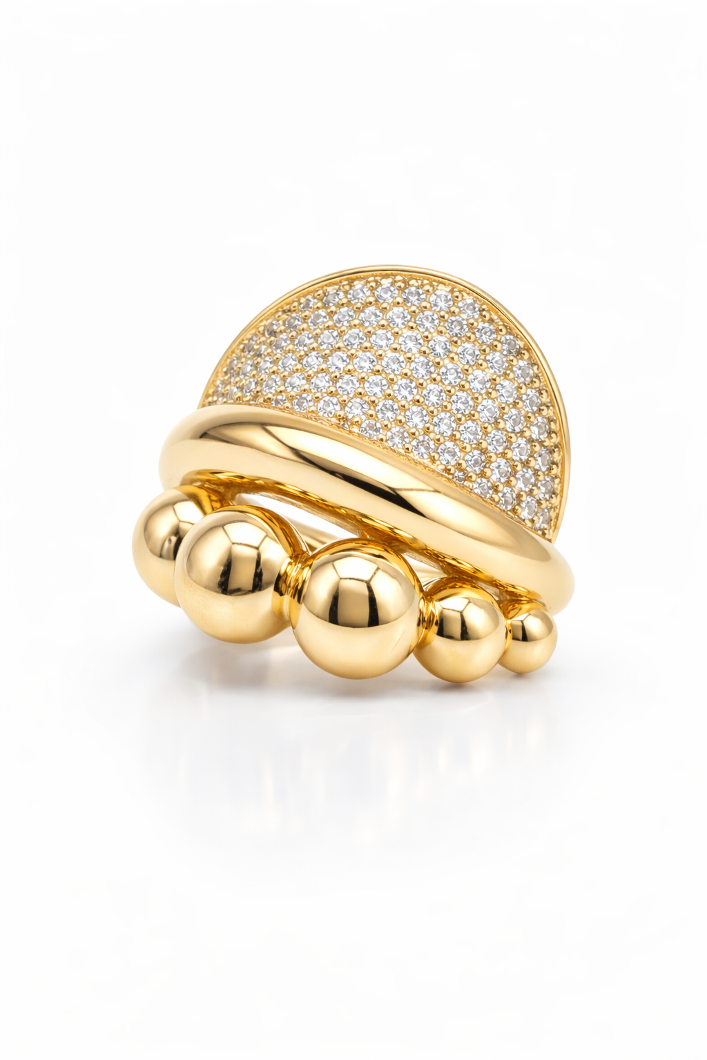 14K MODERN BALLS AND CZ DESIGN WOMAN'S RING – 8 – JY Jewelry Wholesale