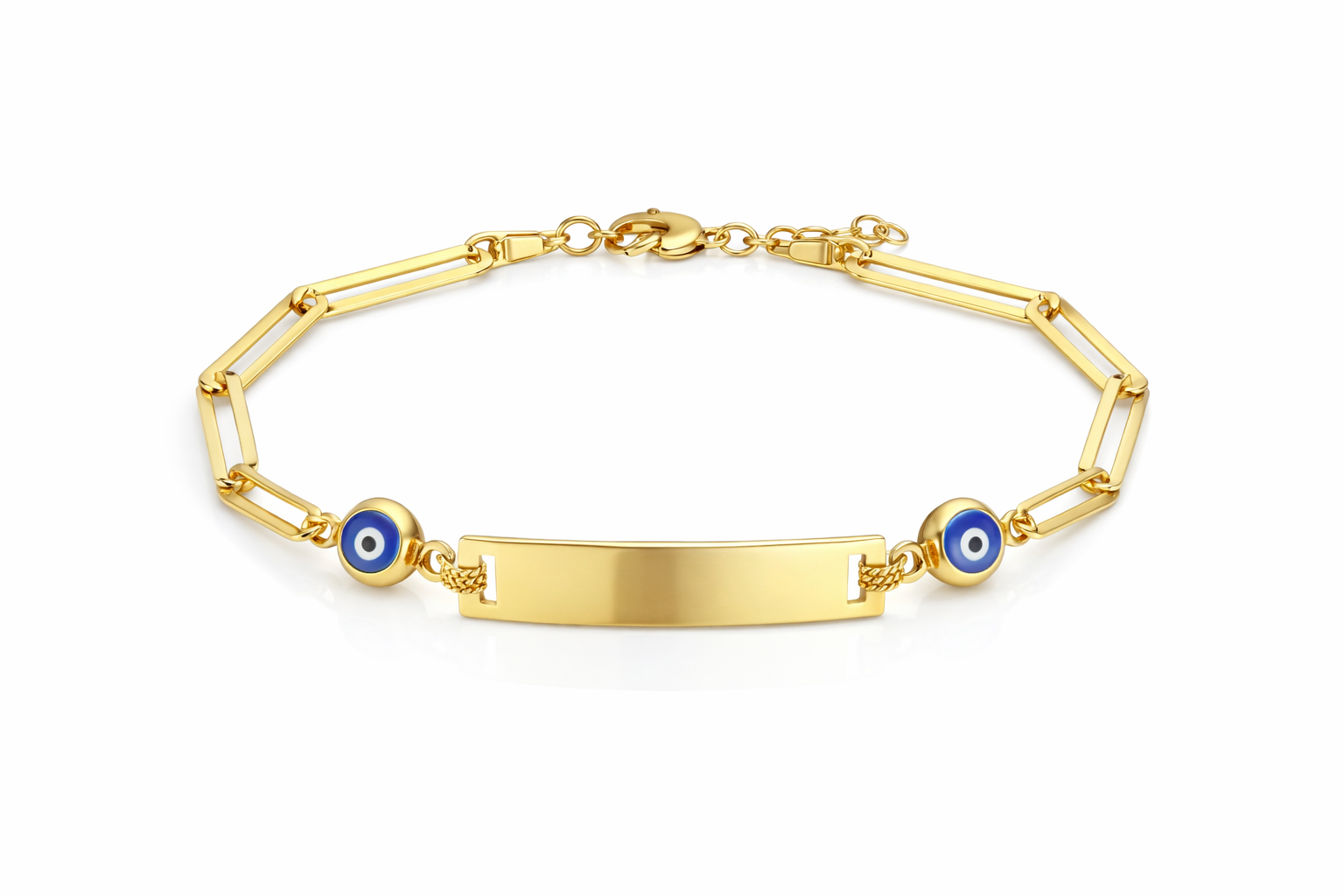 10K BABY ID BRACELET PAPER CLIP STYLE WITH EVIL EYE – 5.5" 3MM – JY Jewelry Wholesale