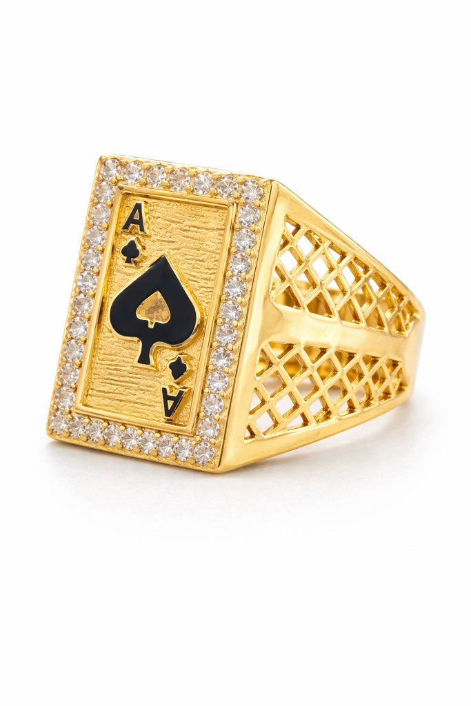 10K POKER RING WITH BEAUTIFUL CZ DETAILS AND A BLACK HEART AND A – 11.5 – JY Jewelry Wholesale
