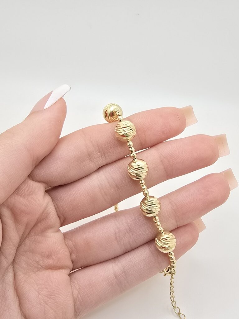10K YELLOW GOLD LARGE BEAD DIAMOND CUT BRACELET – 7" – JY Jewelry Wholesale