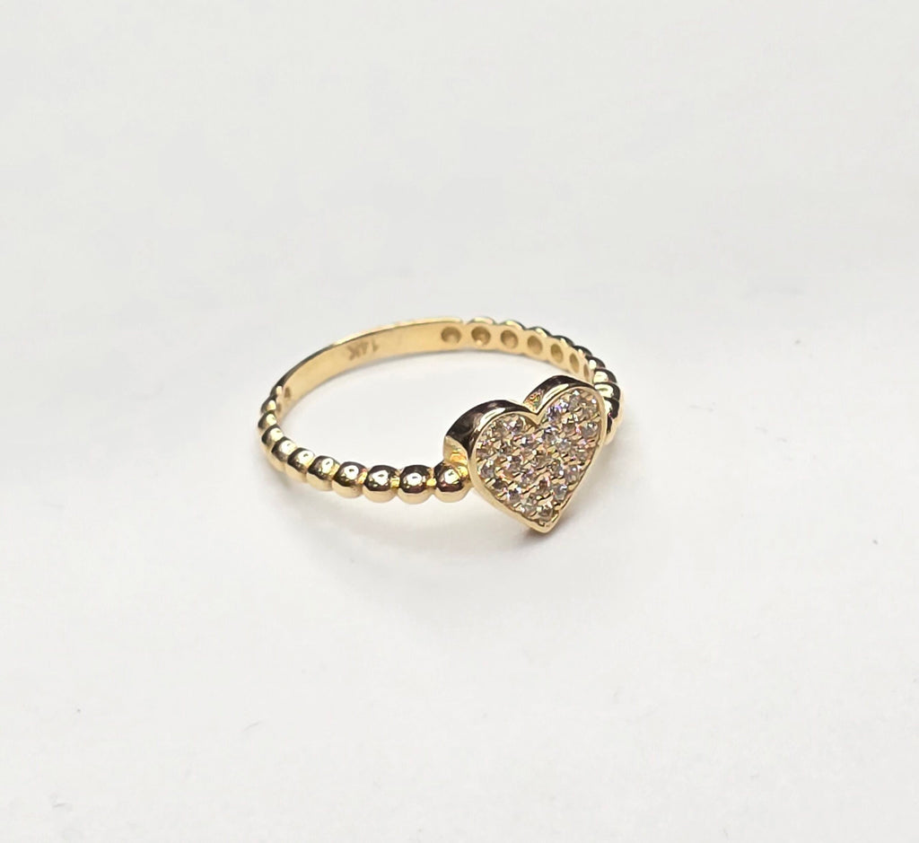 14K GOLDEN BALLS DESIGN CZ HEART RING – 7 – JY Jewelry Wholesale