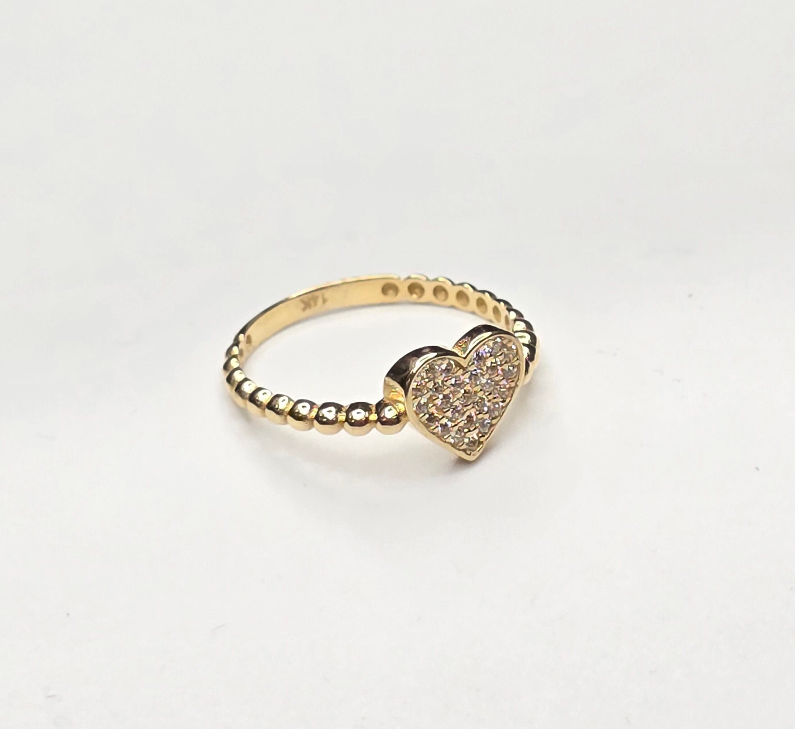 14K GOLDEN BALLS DESIGN CZ HEART RING – 7 – JY Jewelry Wholesale