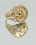 14K CZ ROUND FACE HORSE RING GREEK DETAIL – 11 – JY Jewelry Wholesale