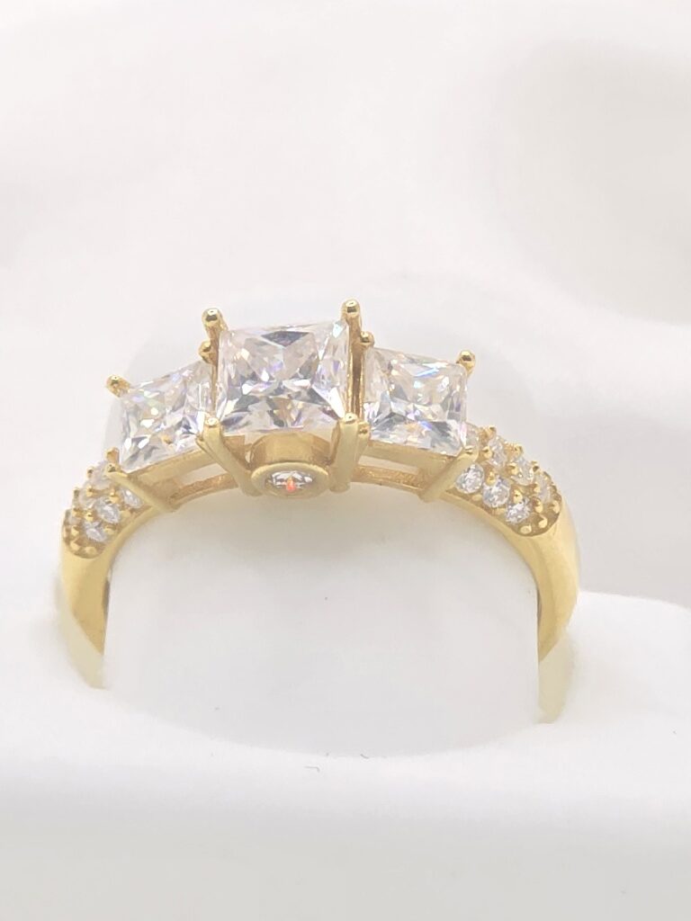 14K YG PRINCESS CUT PAST PRESENT ANS FUTURE MOISSANITE 1CT RING – 7 – JY Jewelry Wholesale