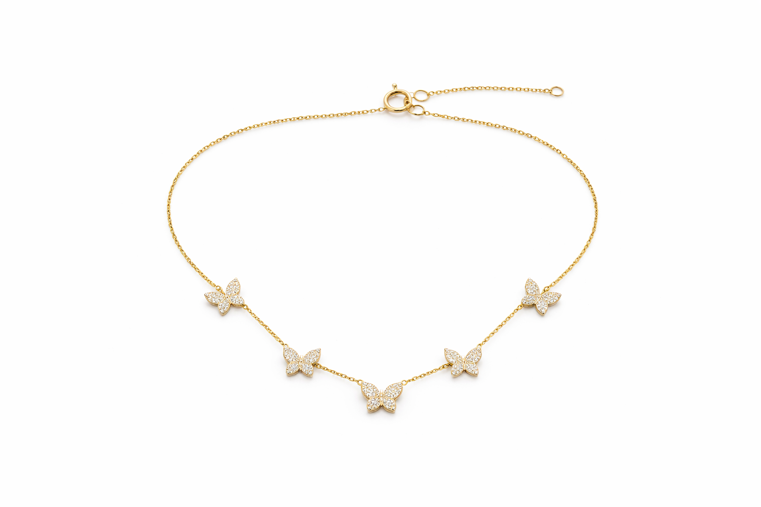 14K YELLOW GOLD NATURAL DIAMOND 1.15CT FIVE BUTTERFLYS NECKLACE 18" 6.57GRS – JY Jewelry Wholesale