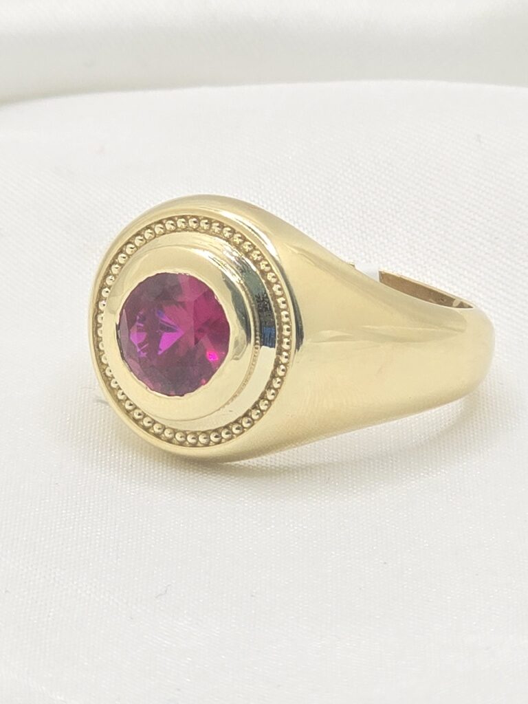 14K ELEGANT ROUND PINK STONE MAN'S RING – 11 & 12 – JY Jewelry Wholesale