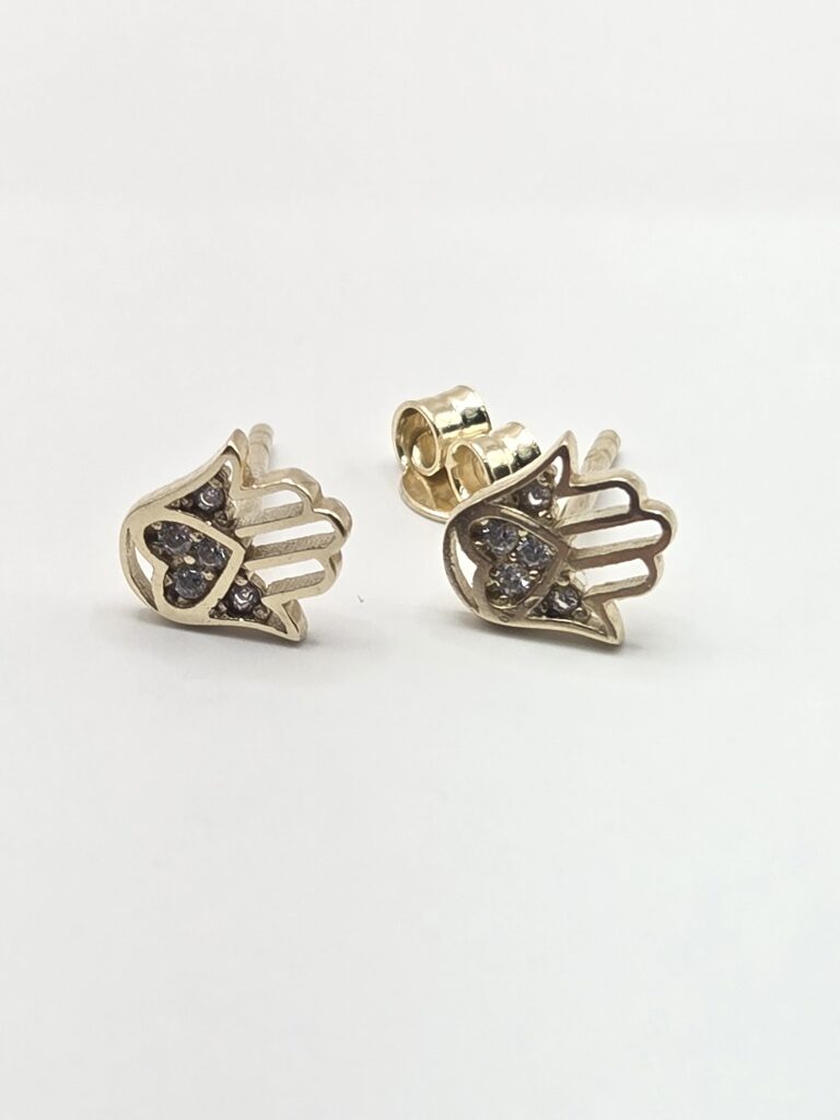 10K EXTRA SMALL CZ DETAILS HAMSA EARRINGS – JY Jewelry Wholesale