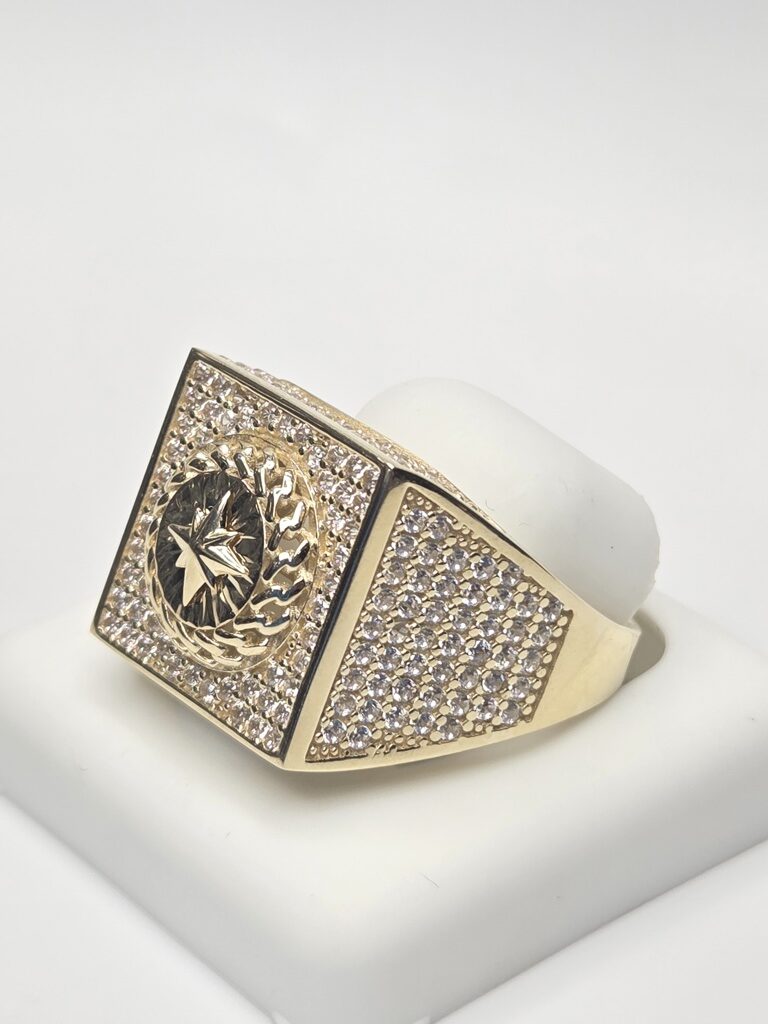 10K SQUARE CZ BACKGROUND COMPASS ROSE DETAIL MAN'S RING – 12.5 – JY Jewelry Wholesale