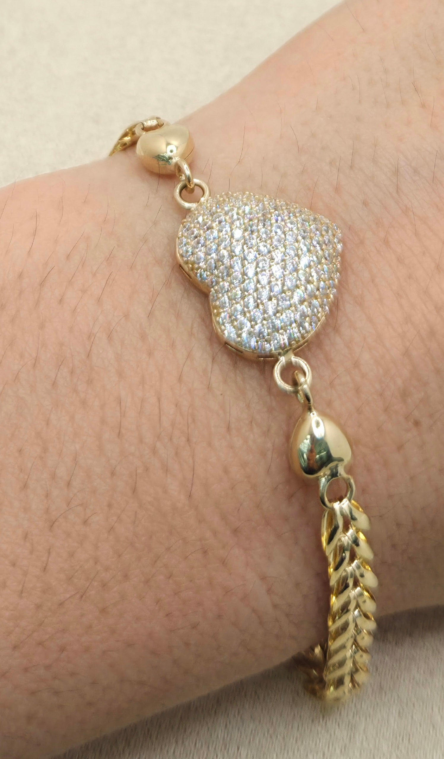 14K CZ HEART LEAVES LINK BRACELET – 7" – JY Jewelry Wholesale