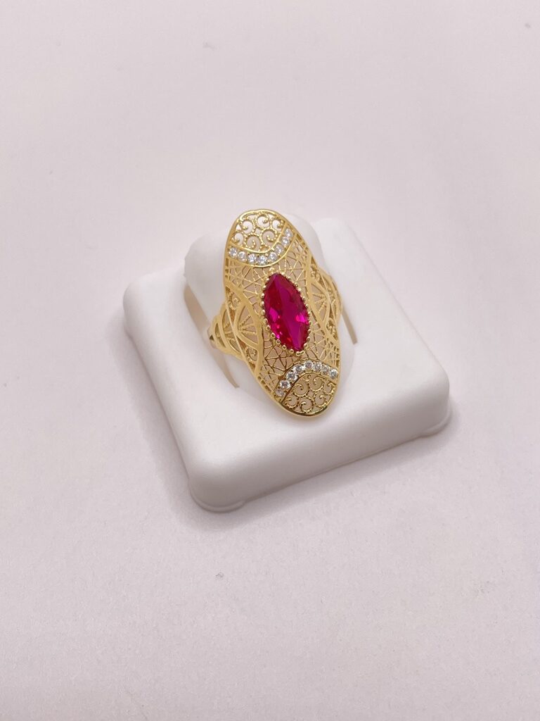 10K ALMOND RING WITH PINK STONE INSIDE – 7 – JY Jewelry Wholesale