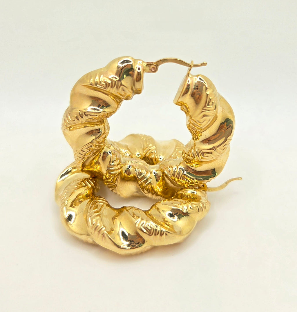 10K LARGE ELEGANT TWISTED GREEK DESING HOOPS EARRINGS – JY Jewelry Wholesale