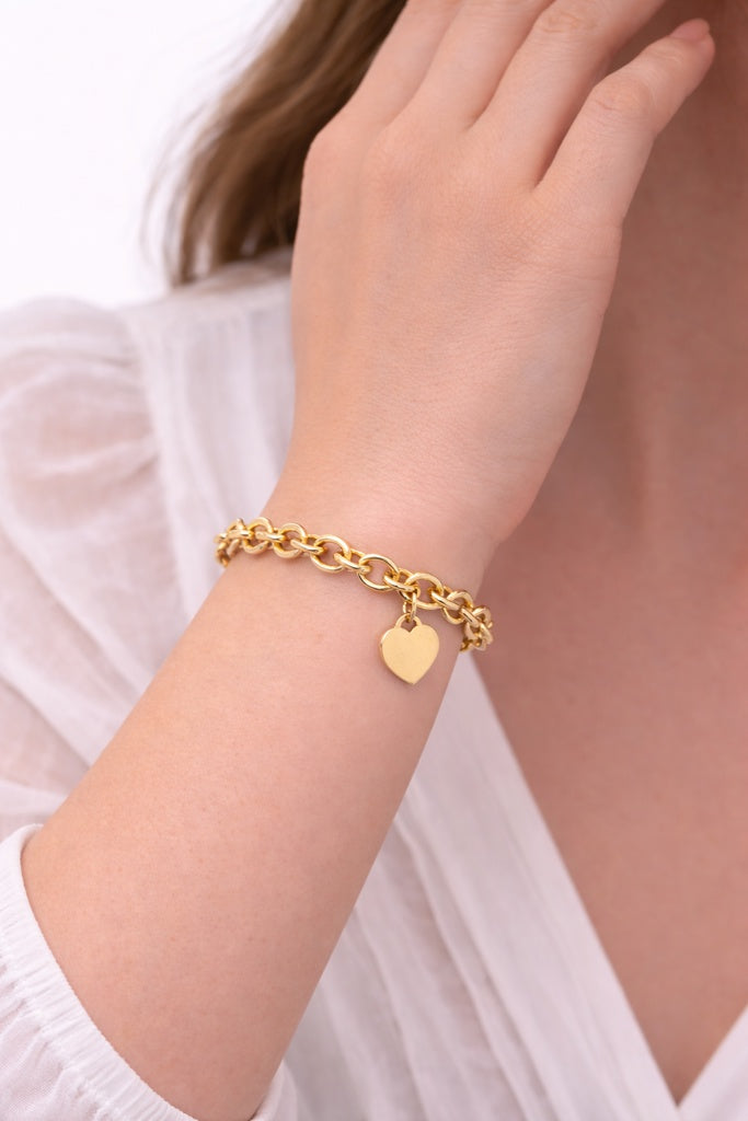 14K SPECIAL OFEFR ROLO BRACELET WITH HEART DANGLINGSize 7.5" – JY Jewelry Wholesale