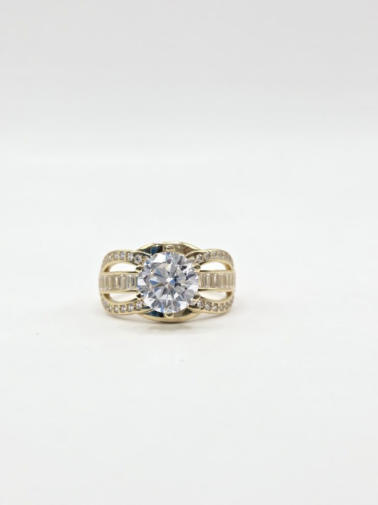 14K BAGUETE DETAILS ROUND STONE PROMISE RING – 7 – JY Jewelry Wholesale