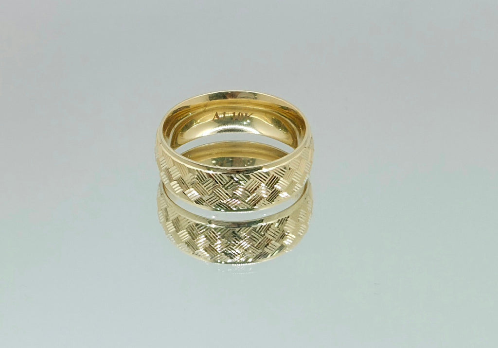 10K FANCY BASKET WEAVE DESIGN WEDDING BAND RING – 10 8MM – JY Jewelry Wholesale
