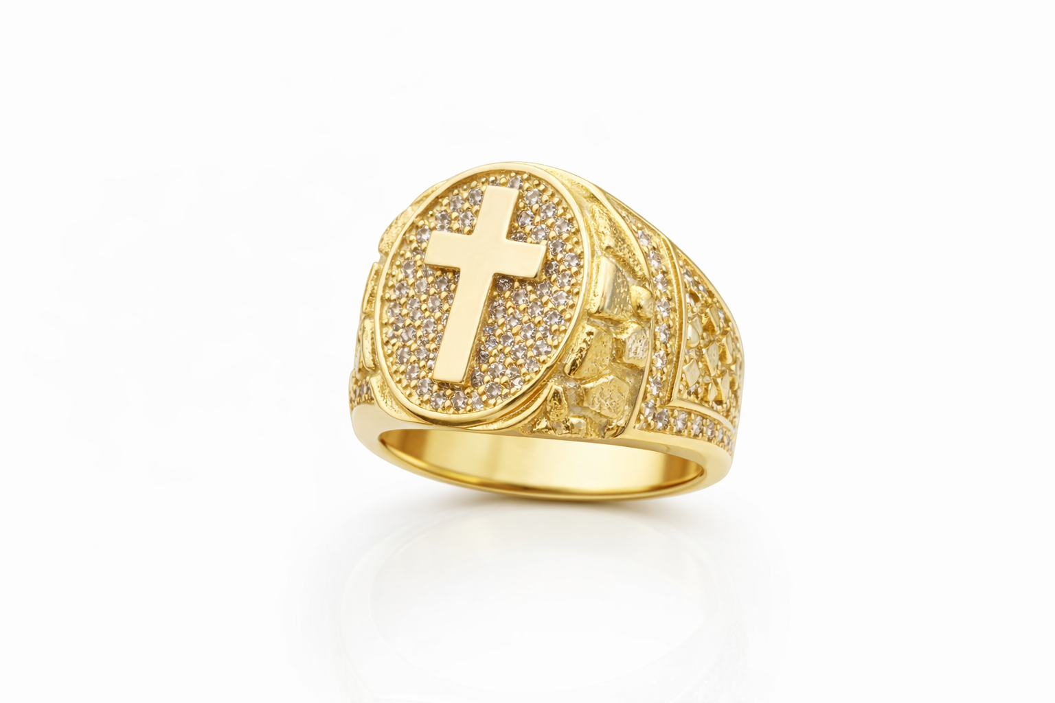 14K OVAL CZ BACKGROUND CROSS MAN'S RING – 12 – JY Jewelry Wholesale