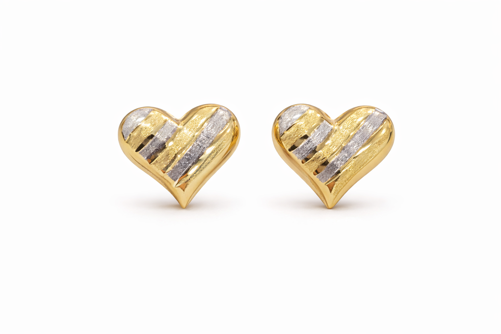 10K TWO TONE HEART EARRINGS – SMALL – JY Jewelry Wholesale