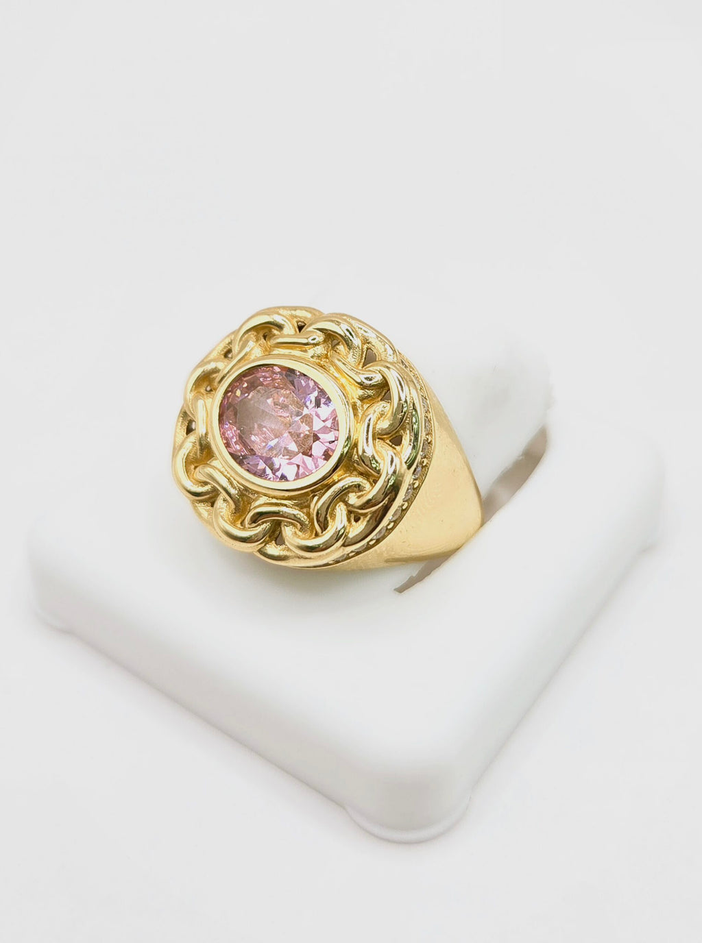 14K ELEGANT CHINO LINK FRAME PINK STONE RING – 8 – JY Jewelry Wholesale