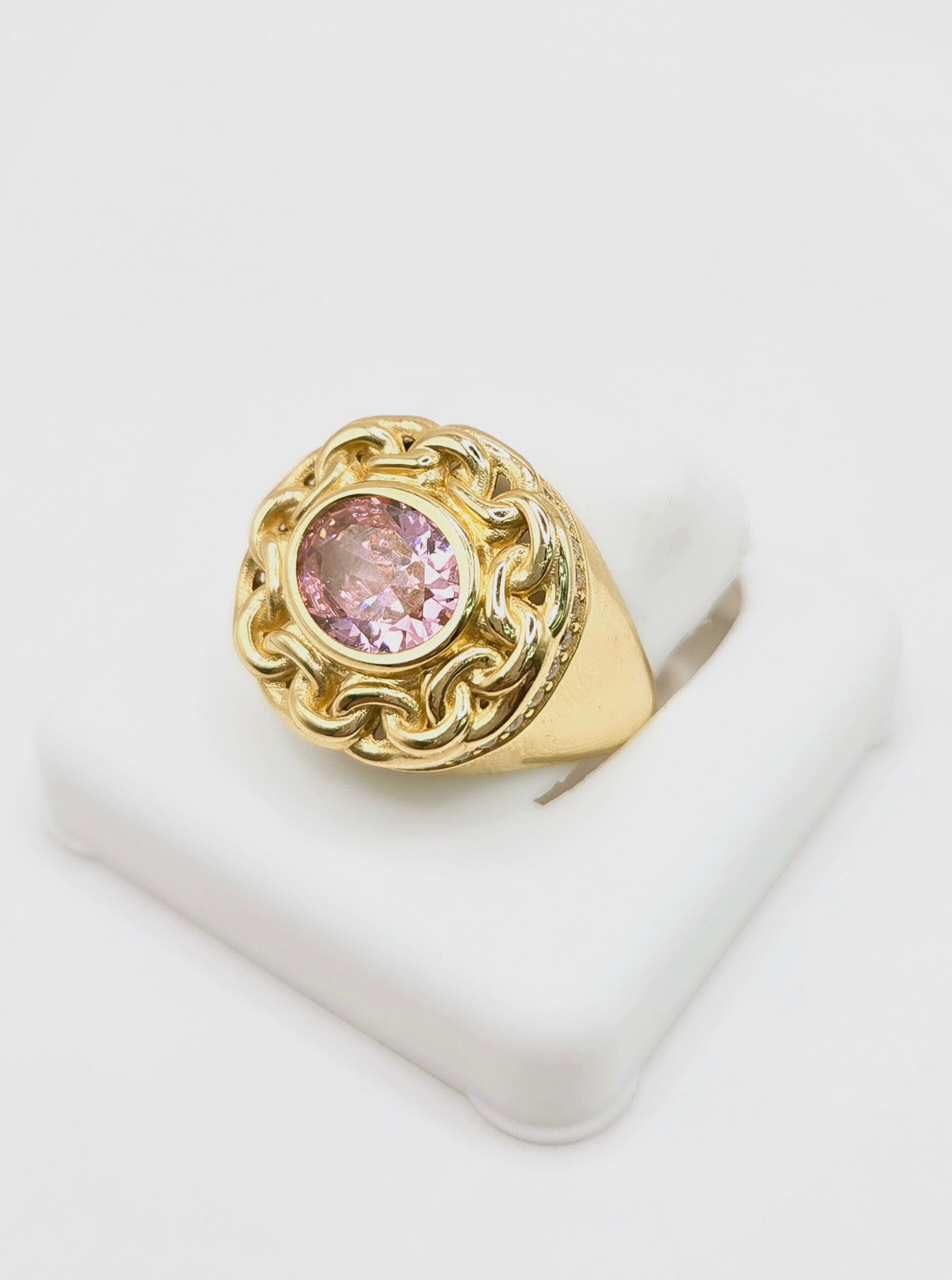14K ELEGANT CHINO LINK FRAME PINK STONE RING – 8 – JY Jewelry Wholesale