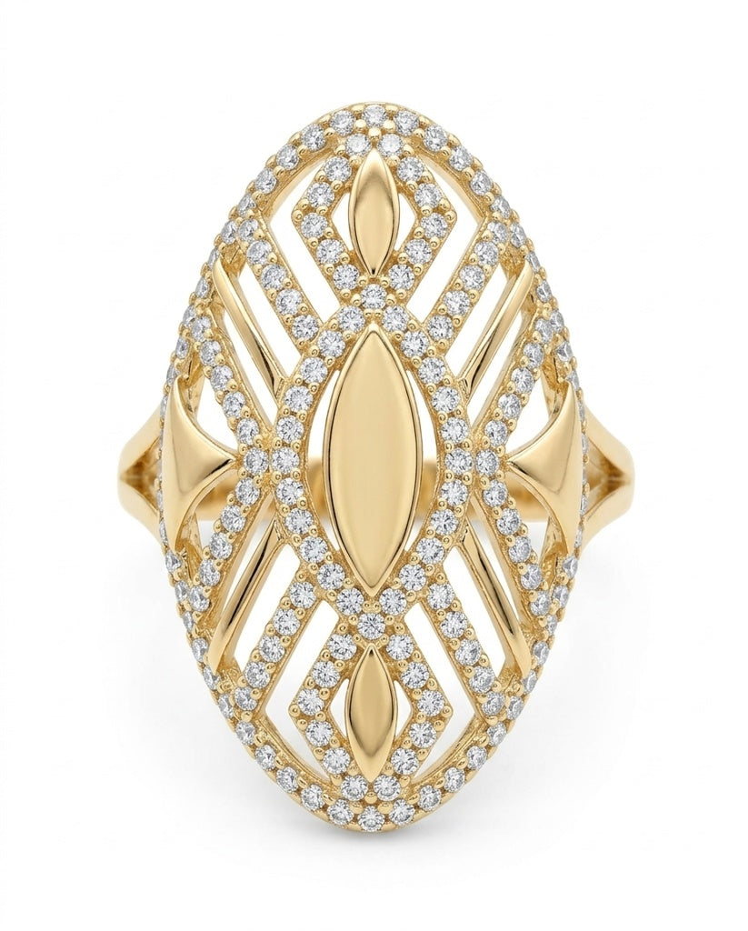 14K OVAL ALMOND RING WITH CZ DETAILS – 8 – JY Jewelry Wholesale