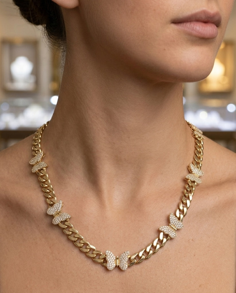 10K CZ LARGE BUTTERFLYS MONACO STYLE NECKLACE – 18" 6MM – JY Jewelry Wholesale