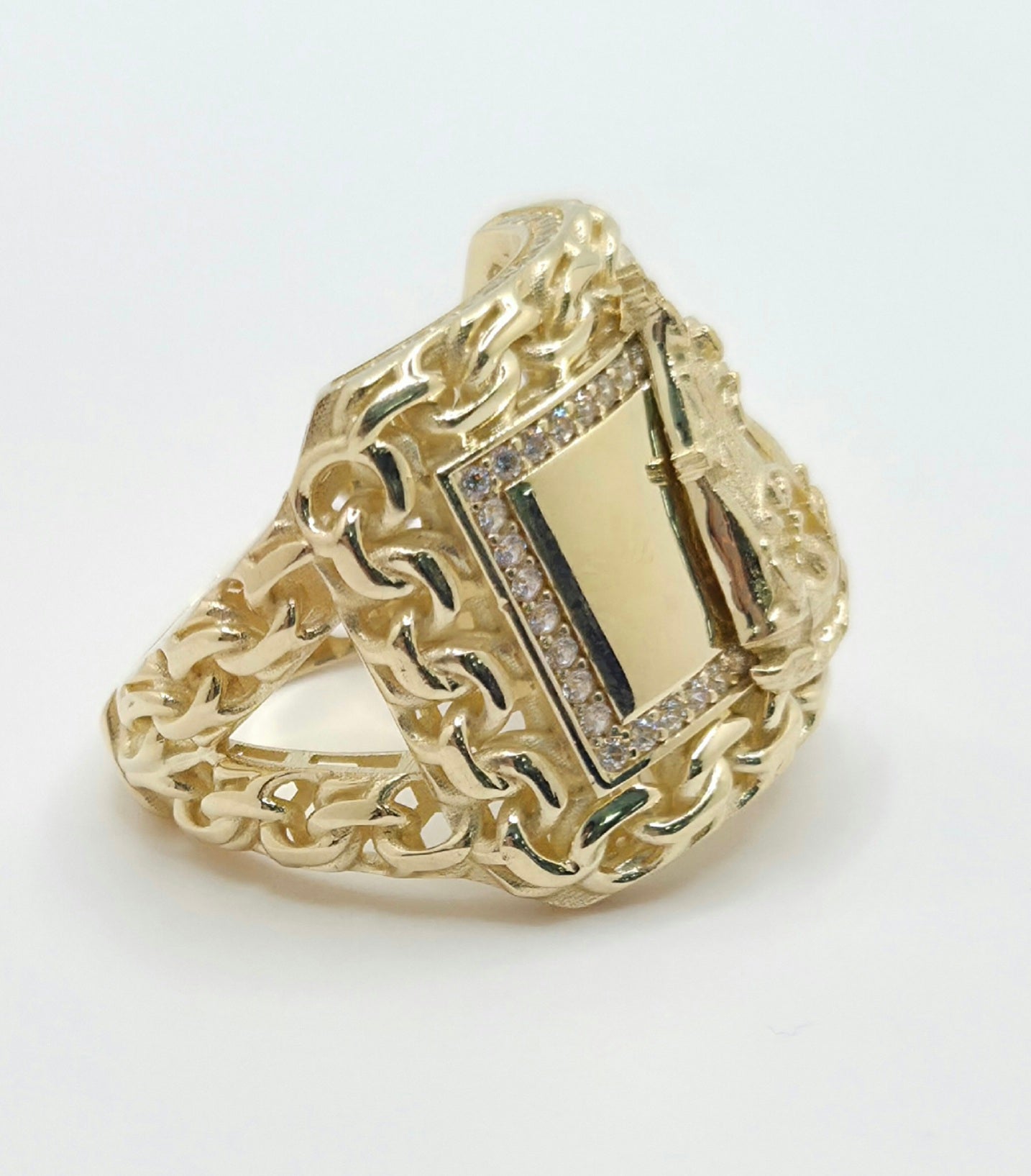 10K CHINO LINK DETAIL RECTANGULAR CARIDAD RING – 11 & 12 – JY Jewelry Wholesale