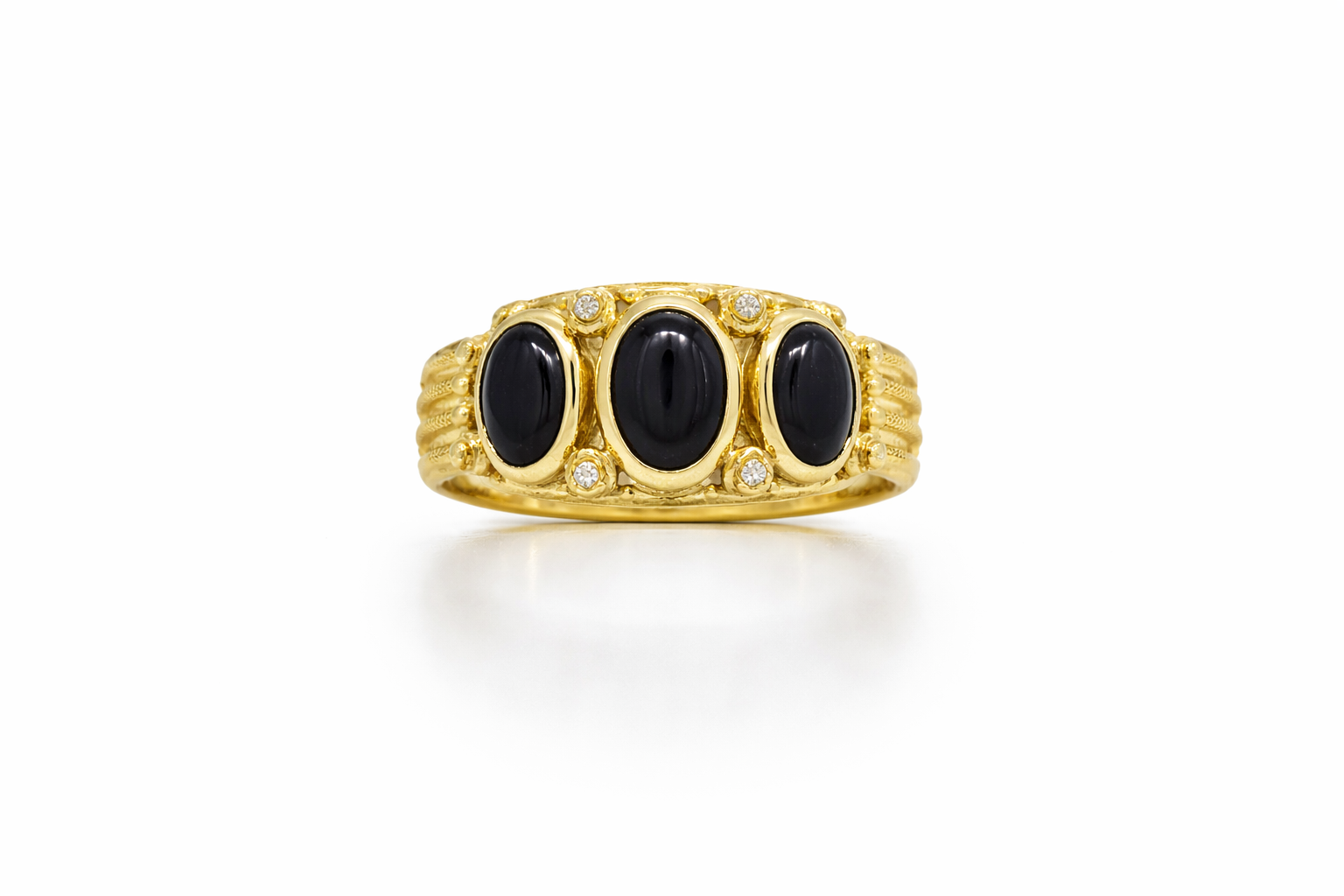 14K MODERN THREE BLACK STONES RING – 7.5 – JY Jewelry Wholesale