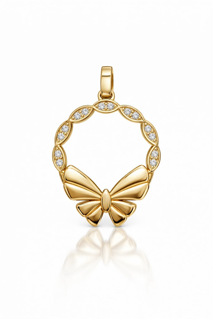10K DELICATE SMALL RIBBON CZ ROUN PENDANT – SMALL – JY Jewelry Wholesale