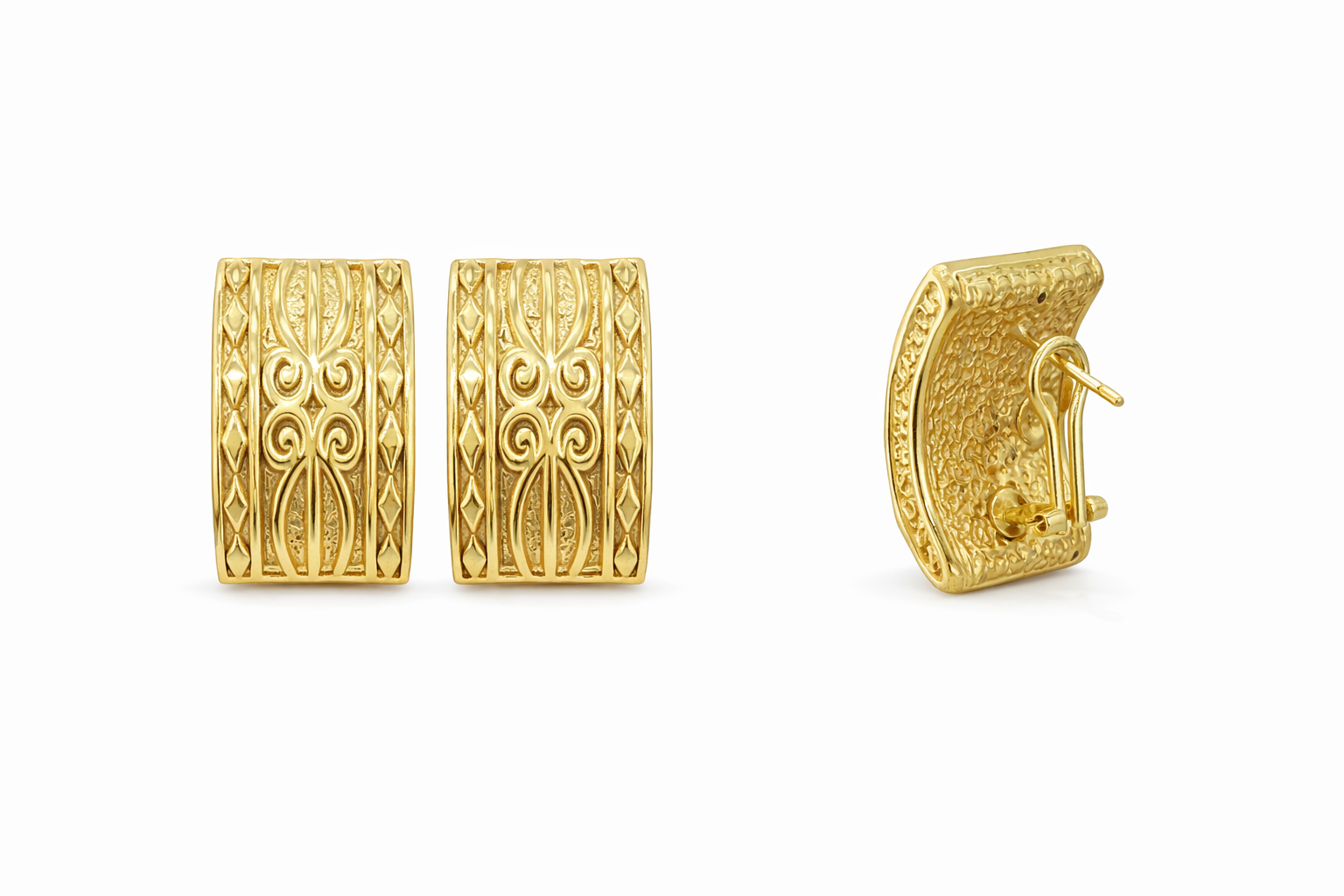 10K VINTAGE STYLE RECTANGULAR OMEGA BACK EARRINGS – LARGE – JY Jewelry Wholesale