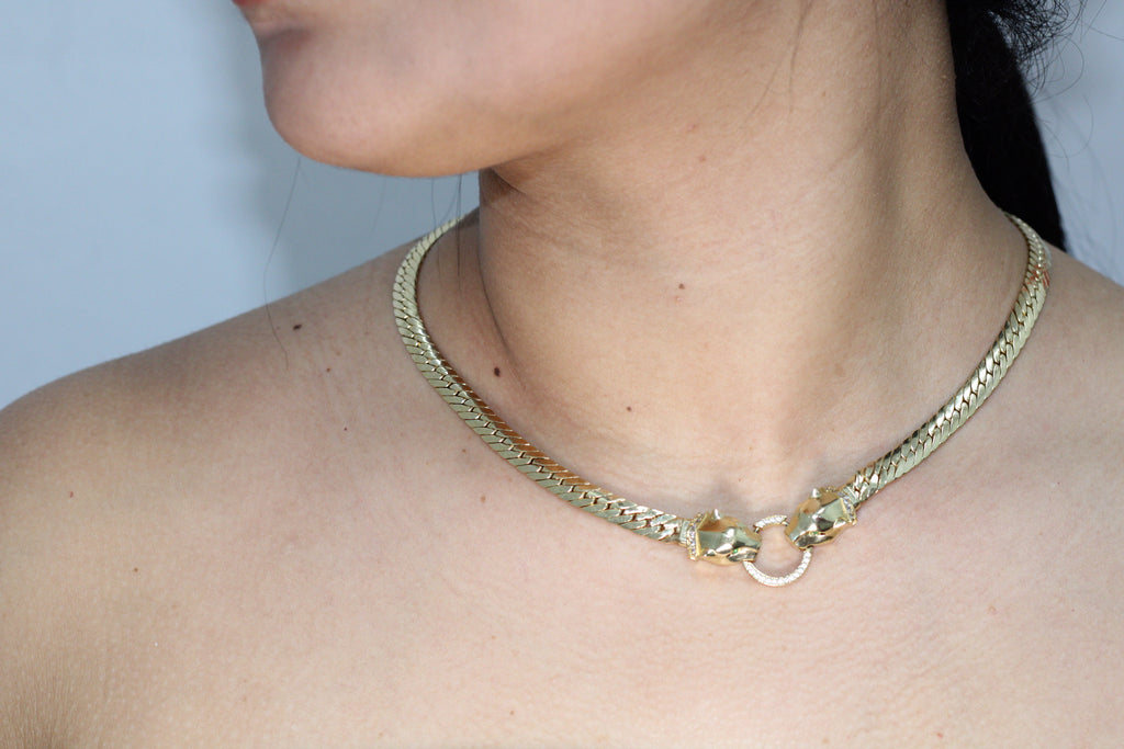 10K TWO TIGER CUBAN STYLE NECKLACE – 18" – JY Jewelry Wholesale