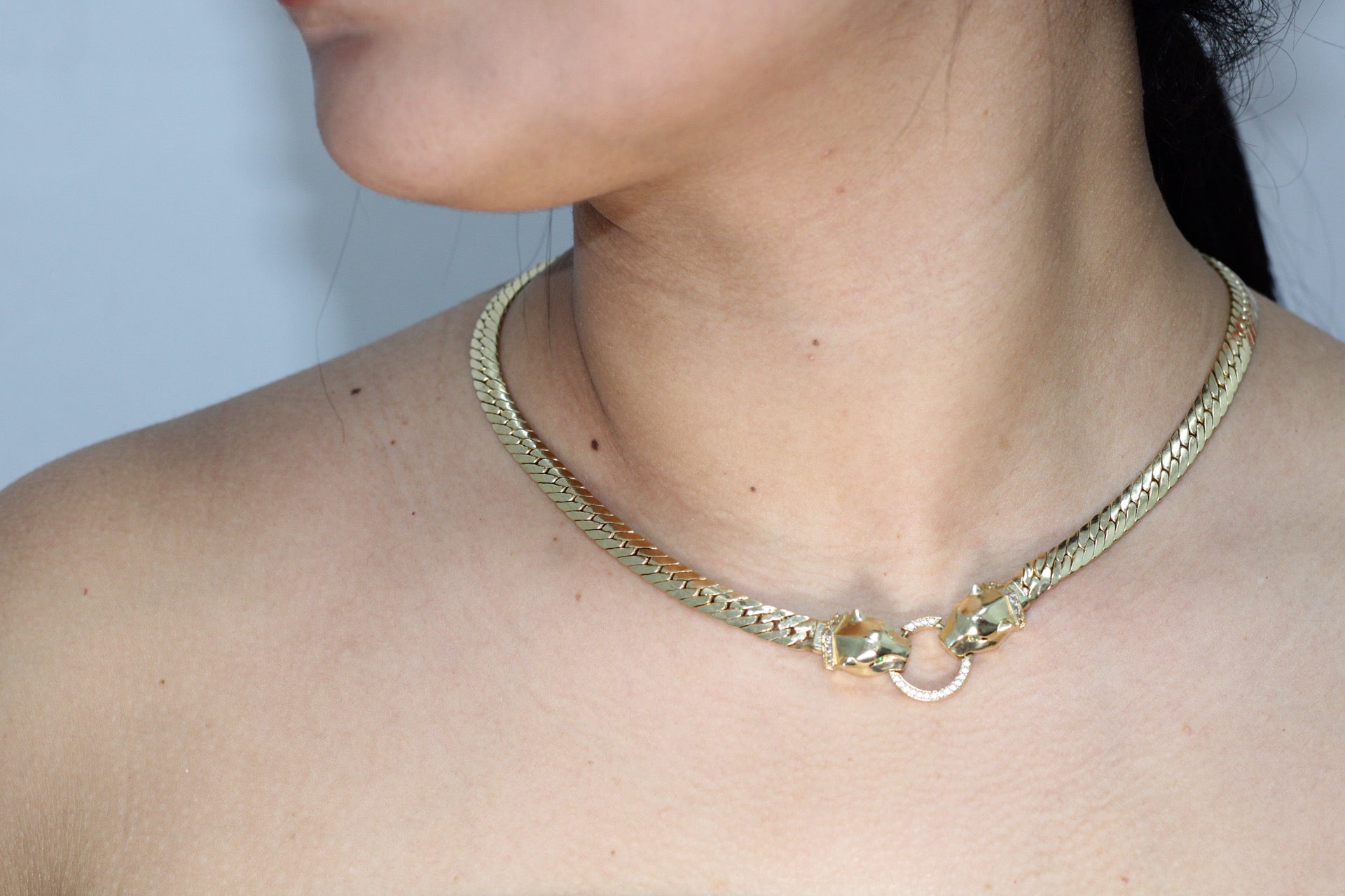 10K TWO TIGER CUBAN STYLE NECKLACE – 18" – JY Jewelry Wholesale