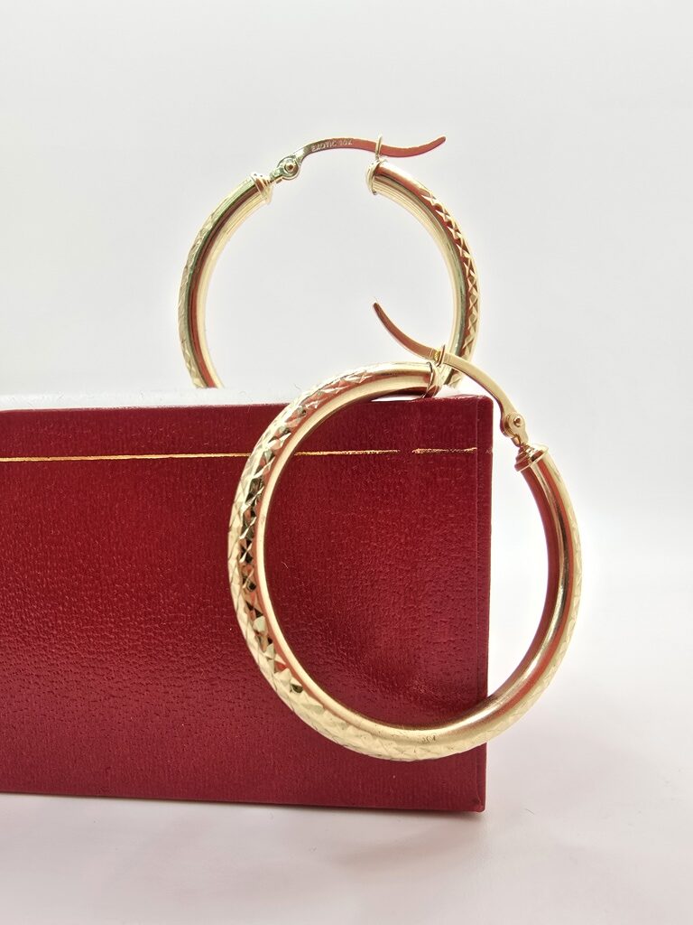 10K DIAMOND CUT HOOPS EARRINGS – 4 3MM – JY Jewelry Wholesale
