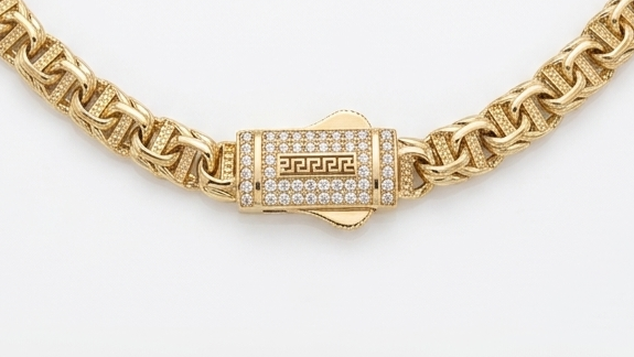 14K CZ SMALL HEART CHINO LINK NECKLACE WITH GREEK DETAILS – 18" 5MM – JY Jewelry Wholesale