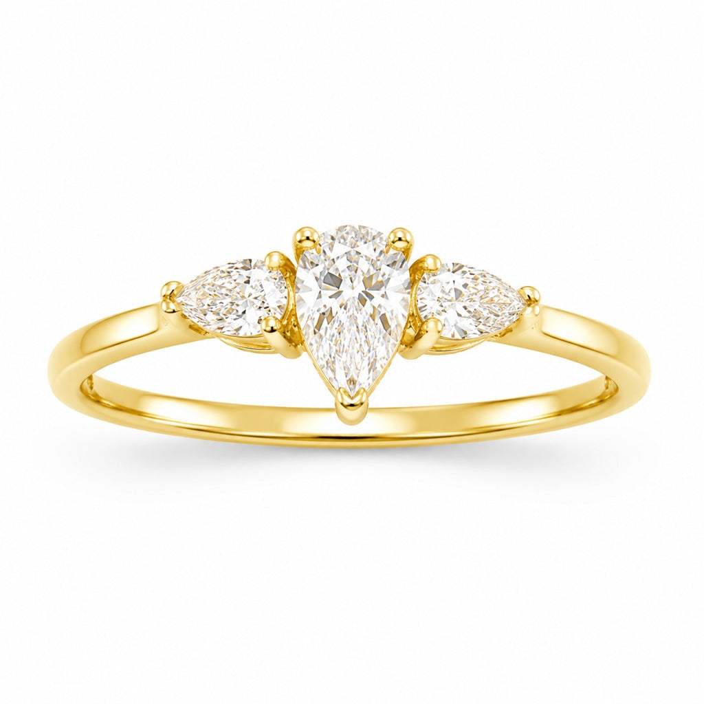 14K LAB GROWN DIAMOND 3 PEAR CHAPE STONE RING – 7 – JY Jewelry Wholesale