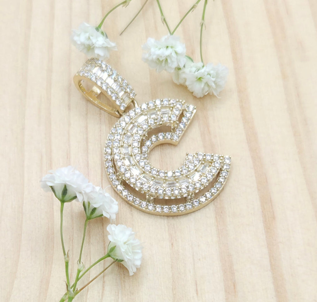10K MEDIUM CZ "C" LETTER PENDANT – JY Jewelry Wholesale