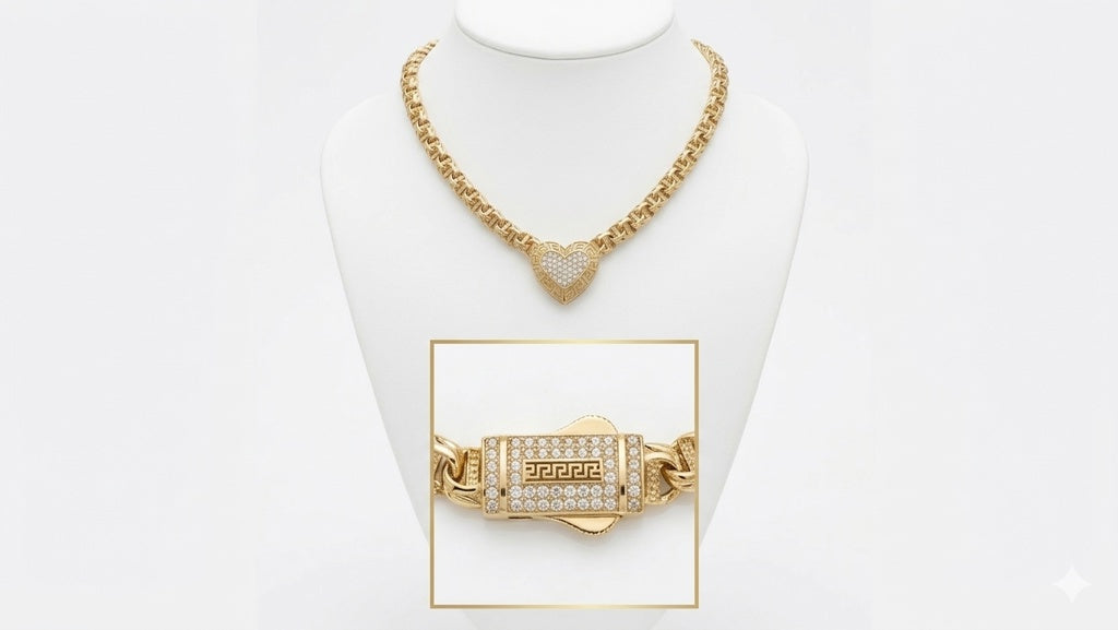 10K HEART GREEK DESIGN FRAME CHINO LINK NECKLACE – 18" 5MM – JY Jewelry Wholesale