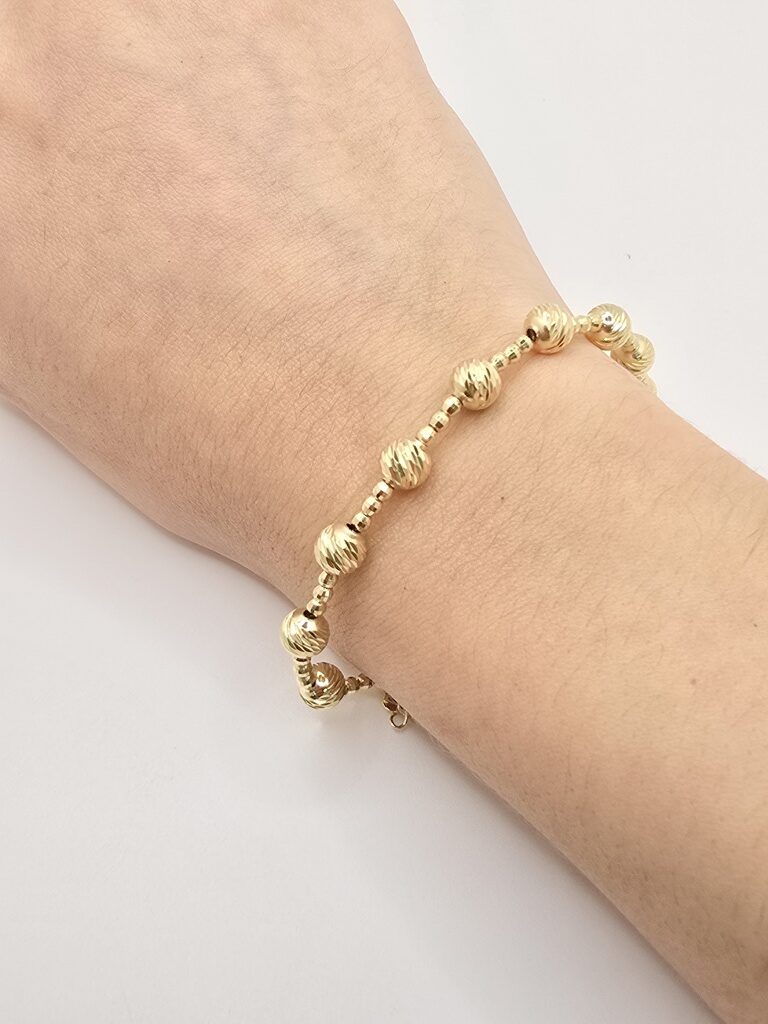 10K YELLOW GOLD LARGE BEAD DIAMOND CUT BRACELET – 7" – JY Jewelry Wholesale
