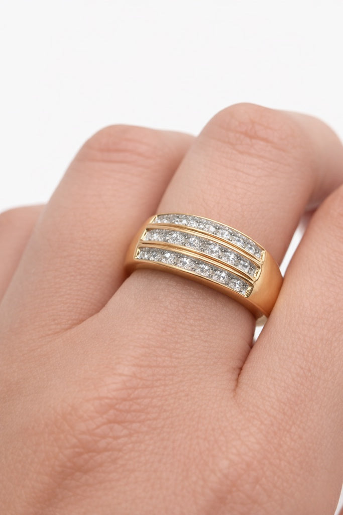 10K ELEGANT THREE ROW DIAMOND WOMAN'S RING – 7 – JY Jewelry Wholesale