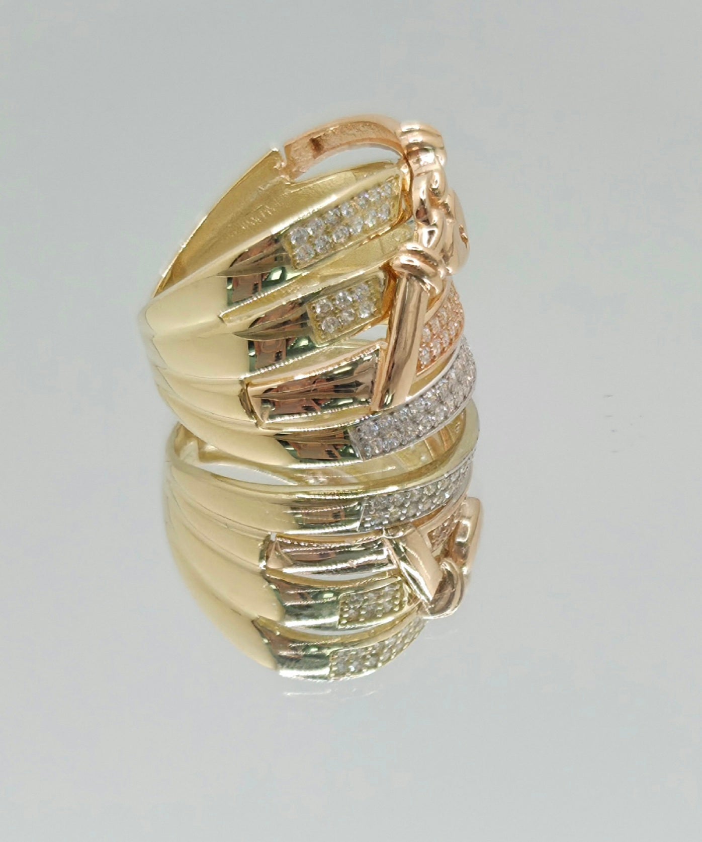 14K MODERN THREE TONE HEART BELT BUCKLE RING – 6.5 & 7 – JY Jewelry Wholesale