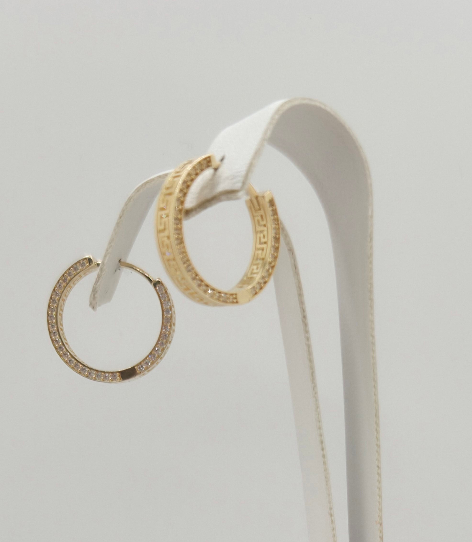10K GREEK ENDLES HOOPS EARRINGS CZ – MEDIUM – JY Jewelry Wholesale