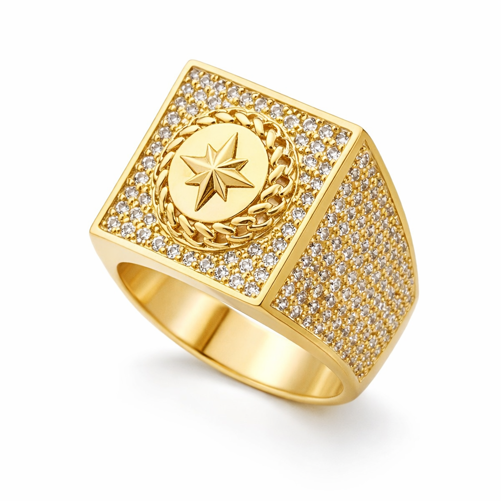 14K MODERN CZ BACKGROUND START AND CHAIN DETAILS MAN'S RING – 12.5 – JY Jewelry Wholesale