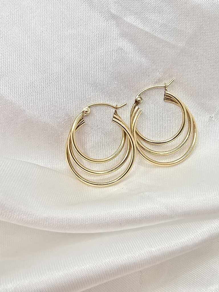 14K DELICATE THREE IN ONE HOOPS EARRINGS – JY Jewelry Wholesale