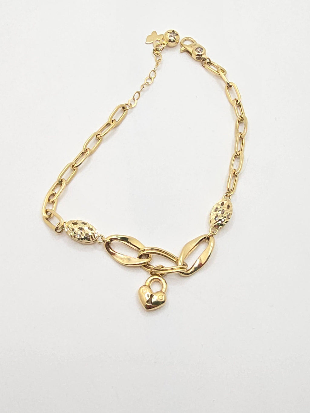 14K PAPER CLIP WITH SMALL HEART CHARM BRACELET – 7" – JY Jewelry Wholesale