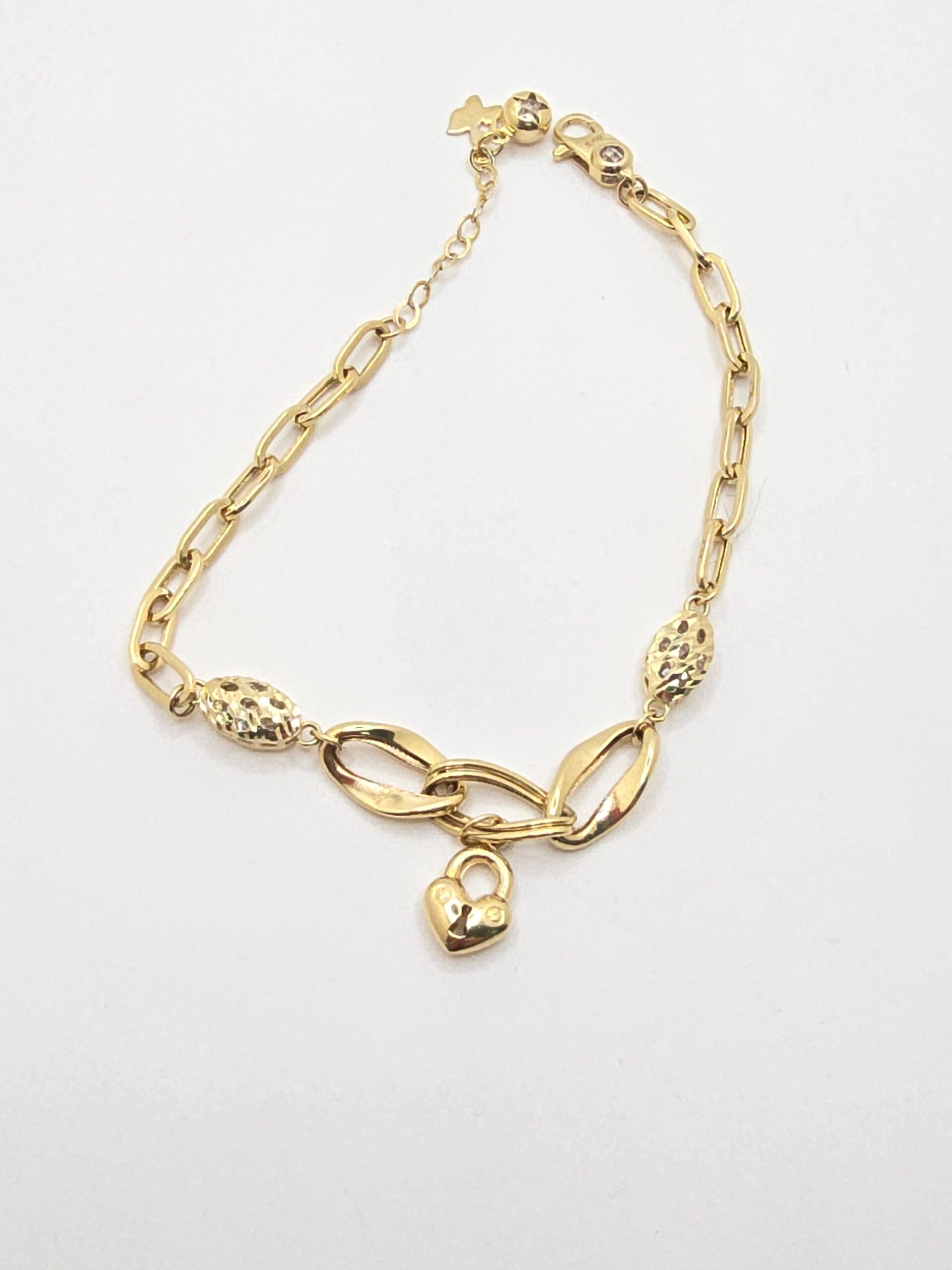 14K PAPER CLIP WITH SMALL HEART CHARM BRACELET – 7" – JY Jewelry Wholesale