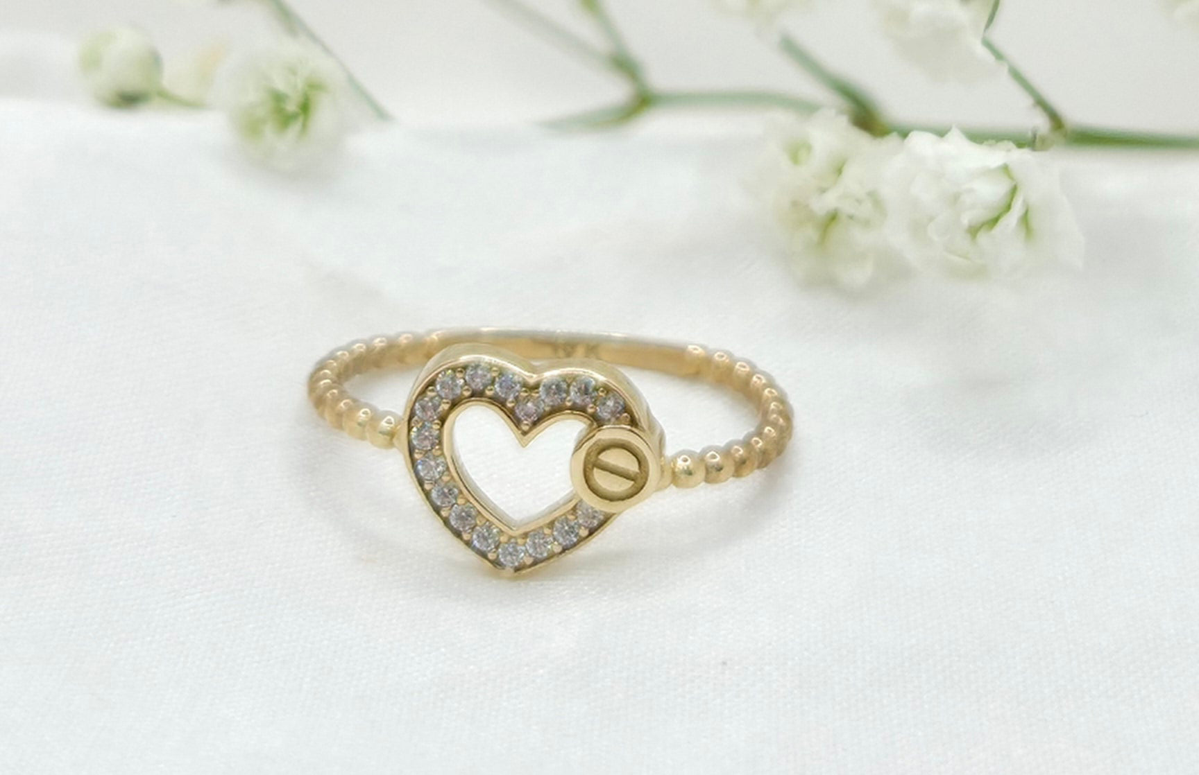 10K CZ SILHOVETTE HEART RING – 7 – JY Jewelry Wholesale