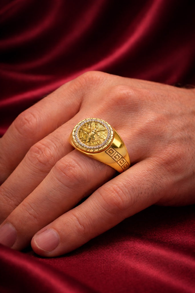 10K CENTENARY GREEK DETAIL ROUND RING – 10.5 – JY Jewelry Wholesale