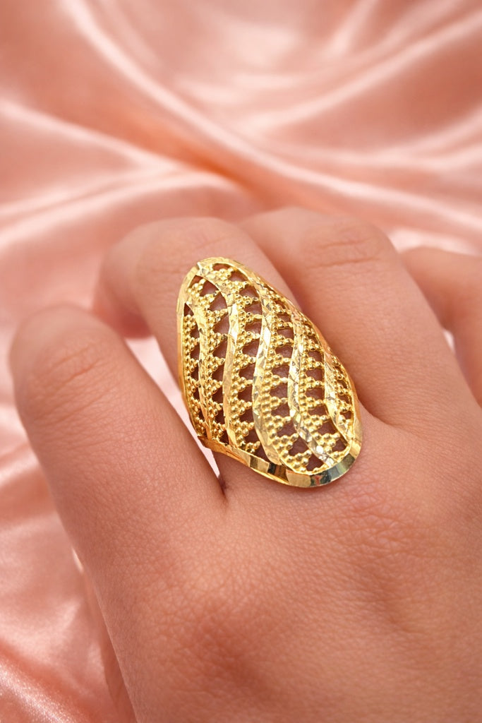 10K MODERN ALMOND SHAPE DIAMOND CUT DETAIL RING – 7.5-8-8.5 – JY Jewelry Wholesale